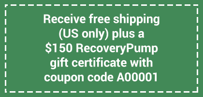 Receive free shipping (US only) plus a $150 RecoveryPump gift certificate with coupon code A00001.